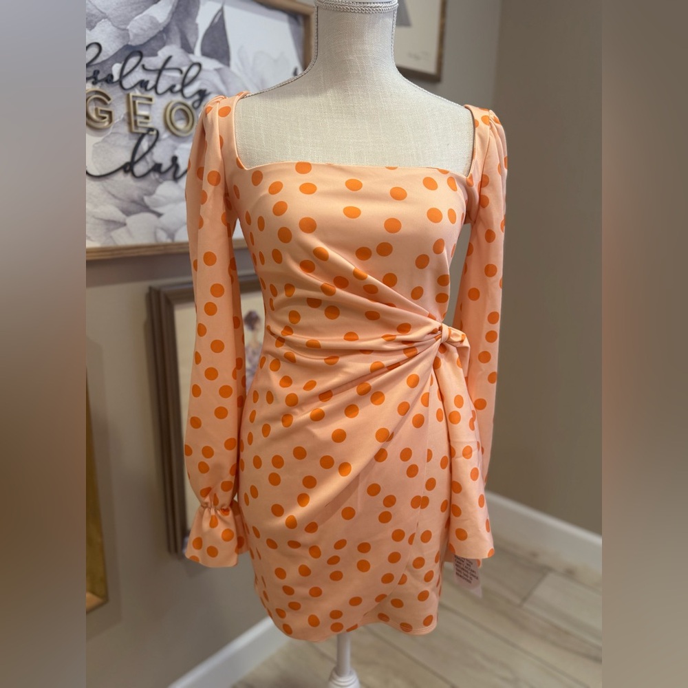 NWT! ASOS Polka Dot Creamsicle Bodycon Mini Dress with Bishop Sleeves